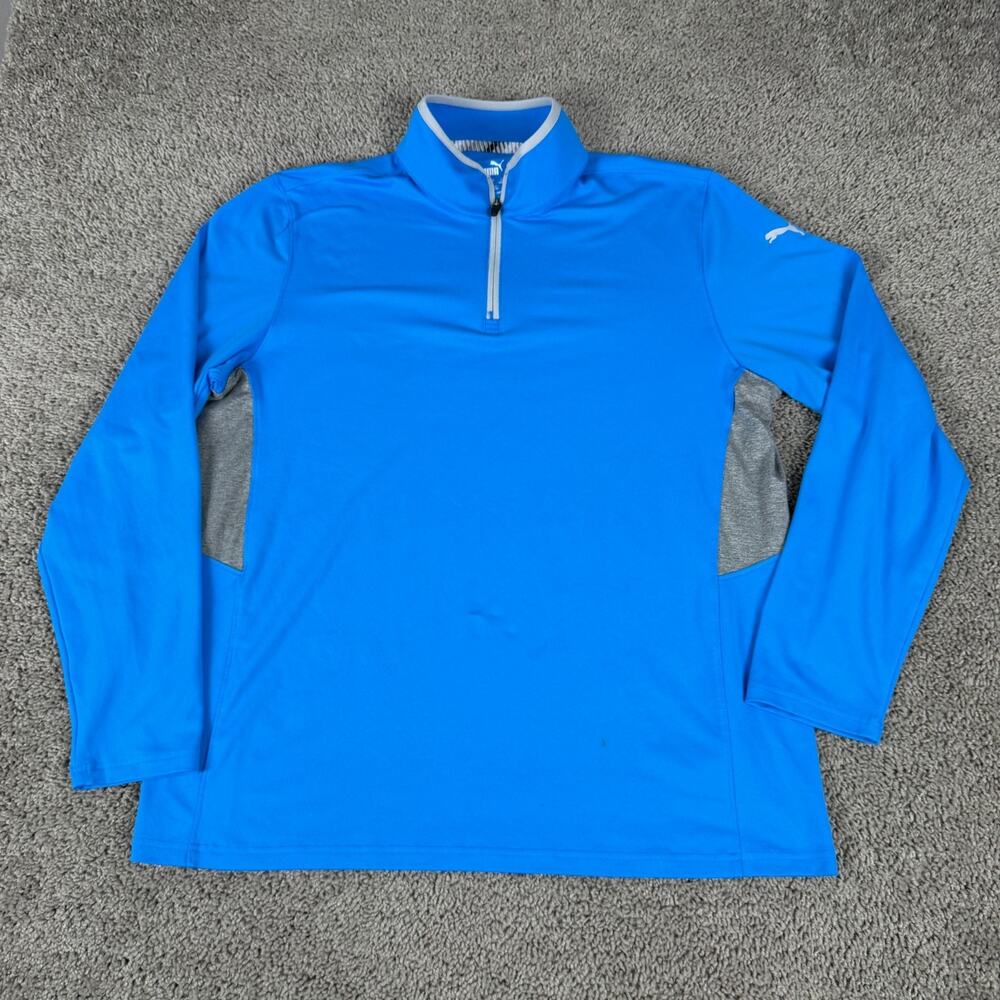 Puma Golf Pullover Mens Large Blue White 1/4 Zip Lightweight Long Sleeve Shirt